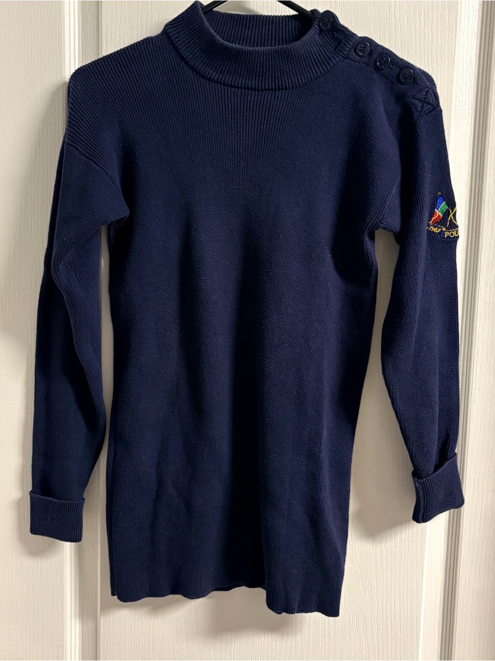 Ralph Lauren Navy Turtleneck Sweater with Shoulder Buttons